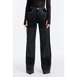 Chasing A Dream Embellished Stretch Straight Leg Jeans Black Sparkly Rhinestone